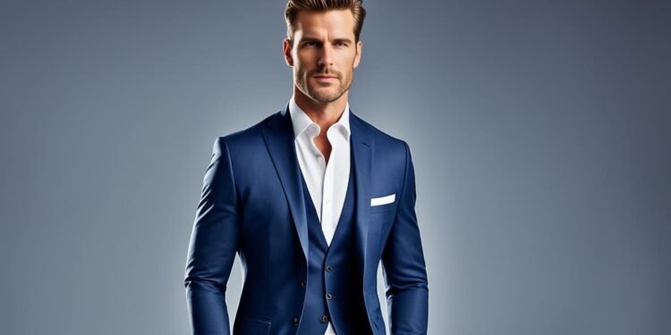 Mens Navy Blue Suit Vercini - Tailored Elegance for Men